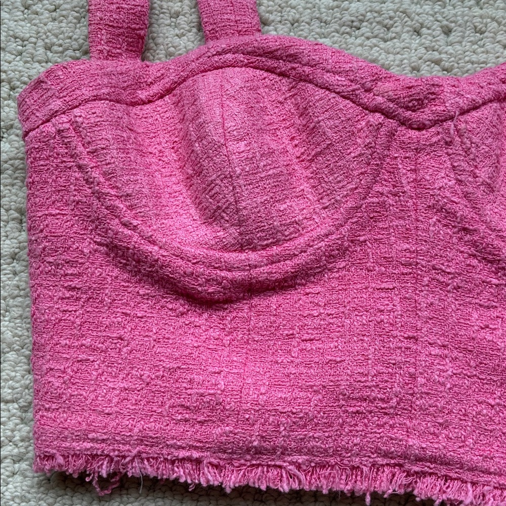 Zara Women’s Pink Textured Bustier Crop Top Size Small - Picture 3 of 11